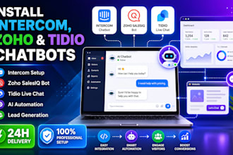 install intercom chatbots, zoho chatbot in sales iq and tidio live chat