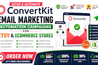 set up convertkit email marketing automation campaigns for esty and ecommerce