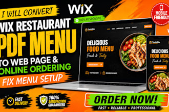 convert wix restaurant PDF menu to online ordering webpage fix menu setup
