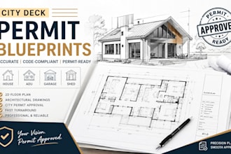 city deck permit blueprints architect, 2d floor plan, house, adu, garage, shed