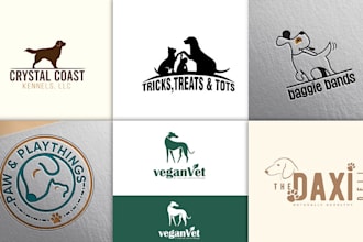 do creative animal, dog pet care veterinary and modern mascot pet business logo