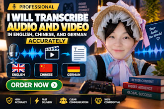 transcribe audio and video in english, chinese, and german