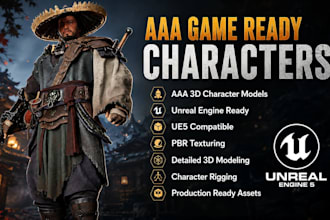 create aaa game ready 3d character models for unreal engine with pbr textures