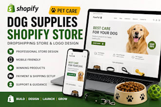 pet care supplies accessories shopify dog website dropshipping store logo design