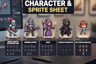 create pixel art character designs and sprite sheets