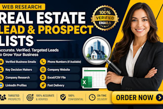 do web research email key contacts and company real estate lead prospect list