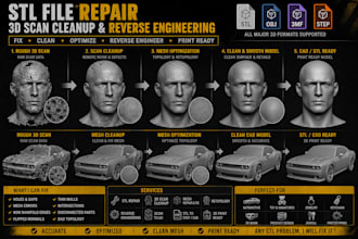 reverse engineer 3d scans, convert stl to step and create accurate cad models