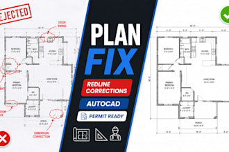 fix rejected building plan drawing redline correction, for contractor in autocad