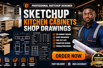 design sketchup kitchen cabinets, furniture shop drawings, cut list