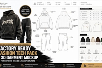 create factory ready streetwear fashion tech packs for hoodies, tees and brands