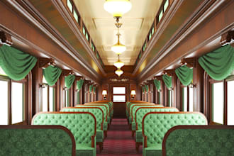 design modern 3d train interior, carriage layout, and cabin visualization
