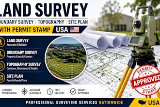 do land survey, boundary survey, topography and site plan with permit stamp USA