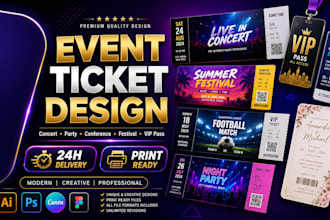 design professional event ticket VIP pass concert ticket admission pass
