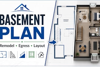 design basement finishing plan, conversion, renovvation, remodel, egress, layout