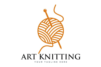 design crochet knitting, boutique, handmade, needles, sewing, and craft logo