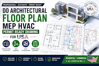 do architectural floor plan mep hvac permit ready drawing in usa