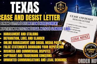 draft texas cease and desist letter for harassment or defamation