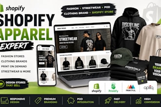 design shopify apparel clothing fashion store or print on demand website