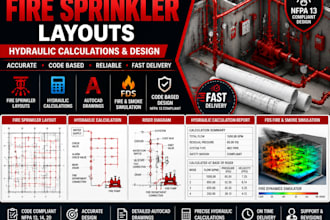 create fires sprinkler layouts hydraulic calculations design autocad fds