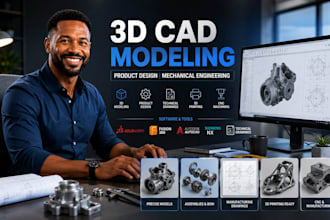 do 3d cad modeling, product design in solidworks and fusion 360