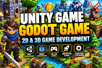 develop 2d 3d godot game, unity game, unity game development