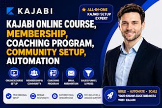 kajabi online course, membership, coaching program, community setup, automation