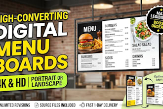design modern digital menu board TV screen restaurant menu food flyer board