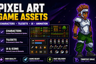 do pixel art characters, pixel game ui tilesets, 2d pixel art animation sprite