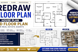 redraw floor plan, house plan, 3d floor plan for real estate agent