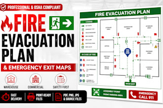 design warehouse and commercial emergency exit maps, fire evacuation escape plan