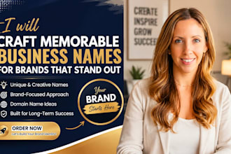 craft a catchy startup name, company name, domain name, logo design, slogan