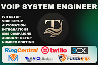 set up ringcentral, 3cx, vicidial, magnusbilling, twilio, freepbx and fusionpbx