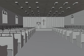 design church interior, exterior, floor plan and 3d modeling