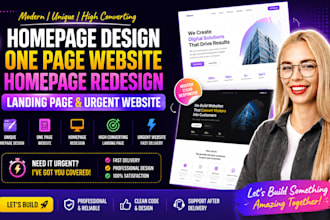homepage design, one page website, homepage redesign landing page urgent website