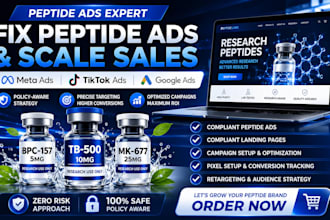 fix peptide ads issues,setup high converting peptide facebook ads and tiktok ads