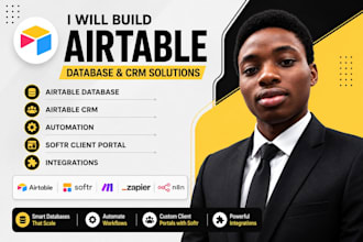 build airtable database, airtable CRM, softr client portal, and integration