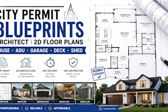 city permit blueprints, 2d floor plans, house plan, adu, garage, deck, shed