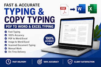 do fast typing, copy typing, PDF to word and excel typing