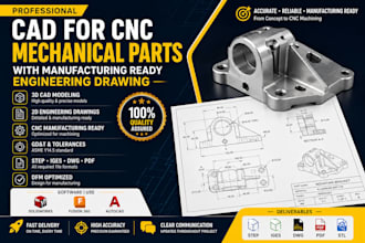 design cad for cnc mechanical parts with manufacturing ready engineering drawing
