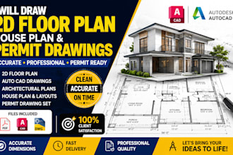 draw 2d floor plans, autocad architectural and permit drawings