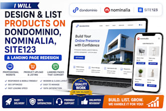design and list product on dondomino nominalia site123 and landing page redesign