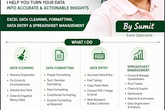 do excel data cleaning, formatting, and data entry professionally
