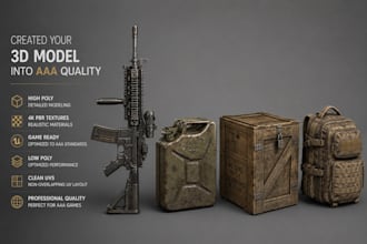 create aaa quality realistic 3d game assets for unreal engine and unity games