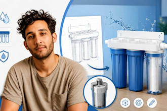 water filter product design, water purifier cad, filter housing design water cad