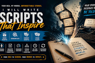 write engaging movie script, screenplays, comedy scripts and stage plays