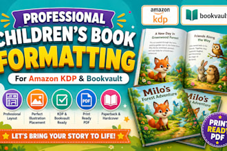 format children story book and illustrate for amazon KDP self publishing