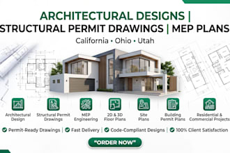 architectural designs, structural permit drawings,  mep for california ohio utah
