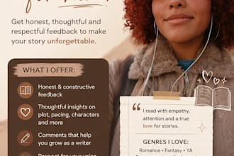 beta read your novel or manuscript with honest feedback