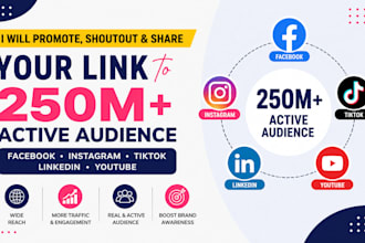 promote shoutout share link to 250m facebook ig tiktok linkedin youtube audience