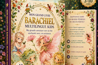 design magical children book cover and 3d book mockup